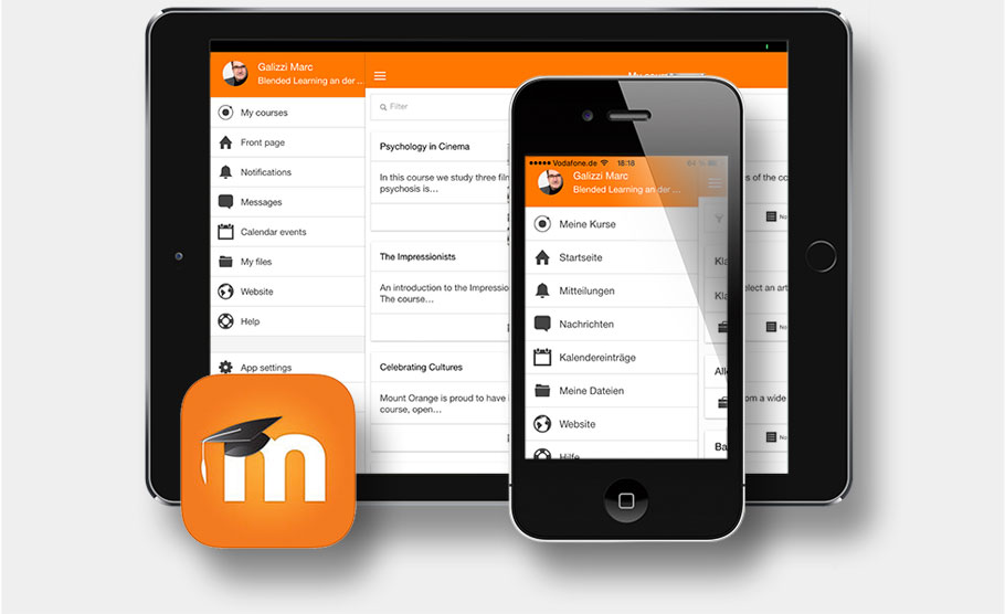 Darstellung der Moodle Mobile App im Tablet/Smartphone